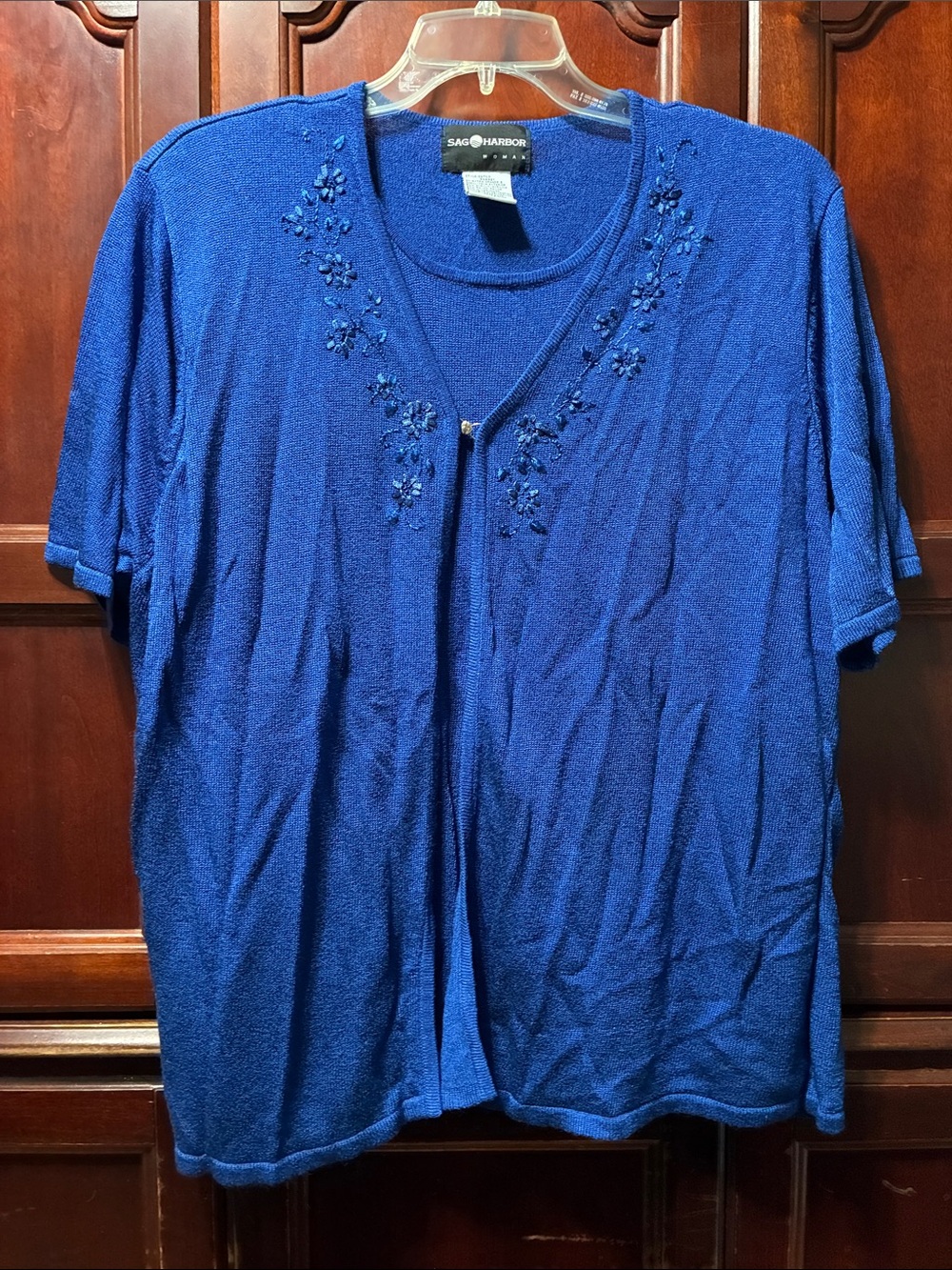 Sag Harbor vintage women’s 2X Cobalt Blue Short-Sleeve double layer sweater